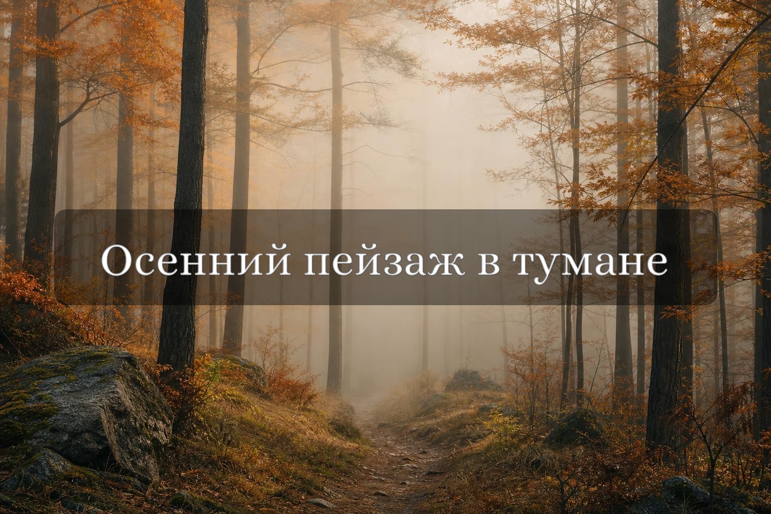 Осенний лес в утреннем тумане с золотыми деревьями и мягким рассеянным светом