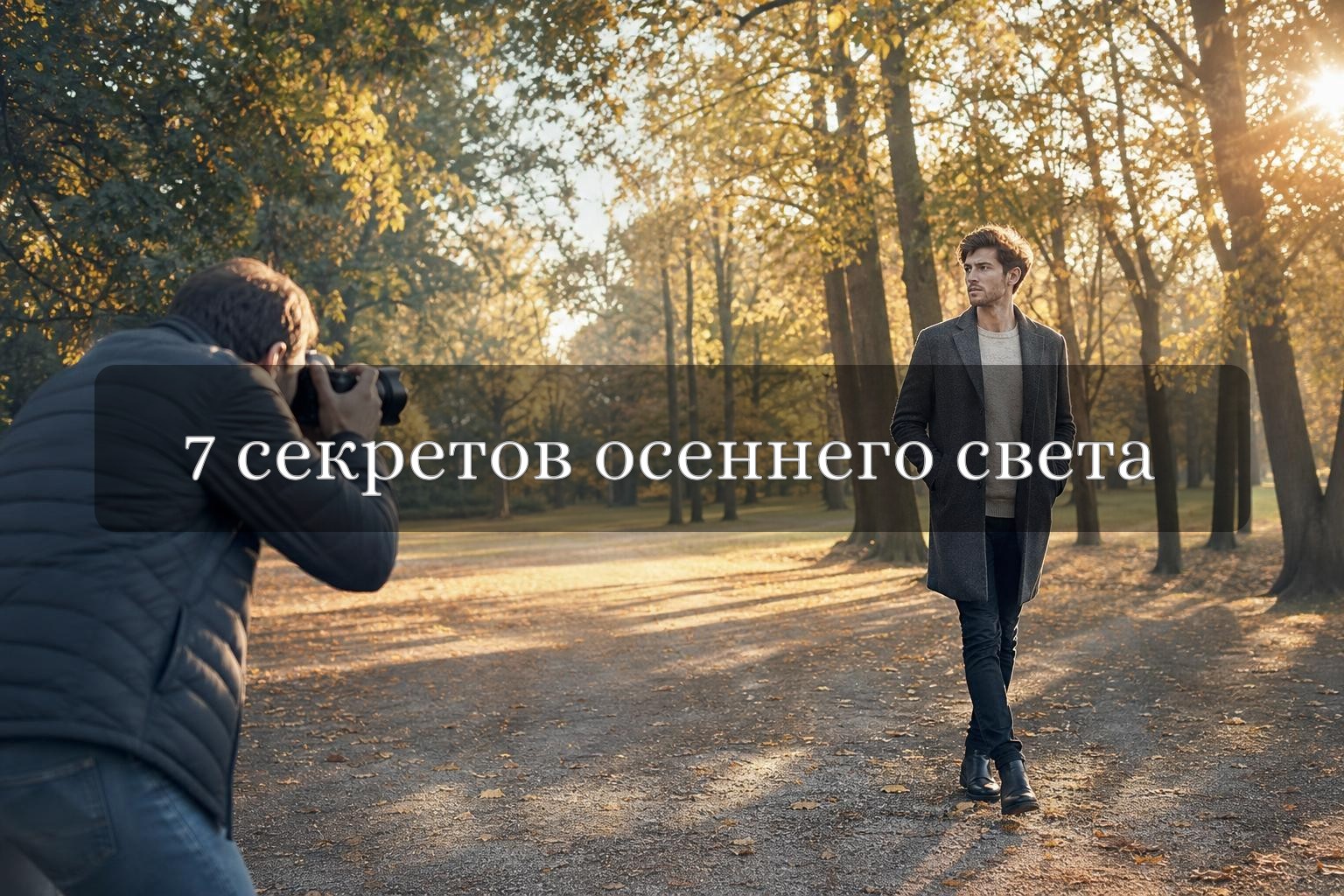 Фотограф снимает осенний парк в мягком боковом свете